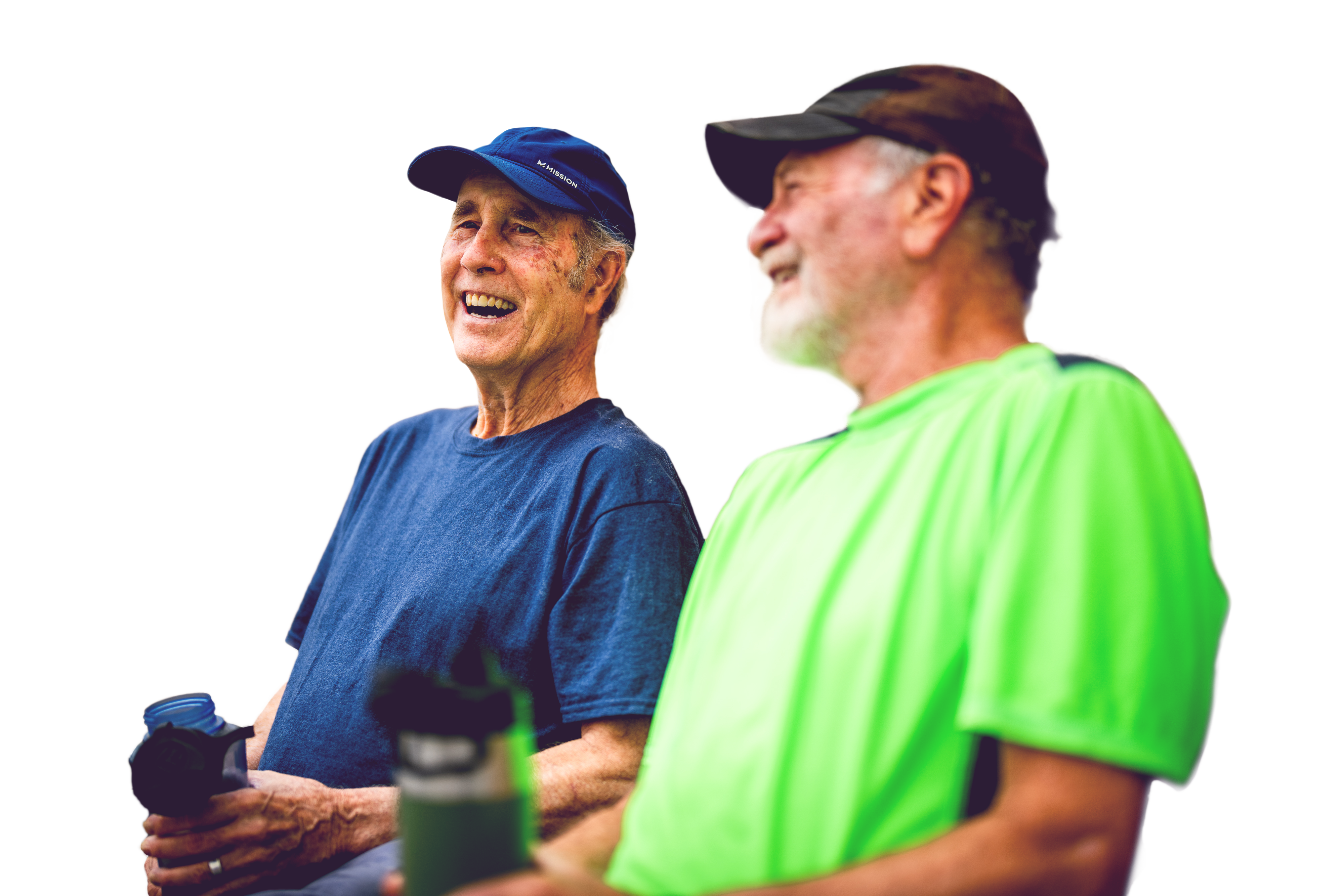 Two older men after playing tennis